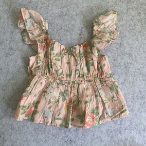 Janie and Jack Peach Floral Flutter Sleeve Top Girls Size 7 NEW Summer Spring